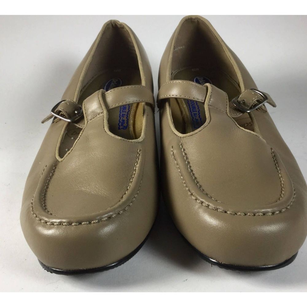 Dr Scholls Shoes Leather Pumps Comfort Size 8.5 W Double Air Pillo Olive Flats - Picture 9 of 11